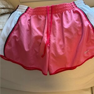 Nike Women's Vibrant Pink and White Athletic Shorts